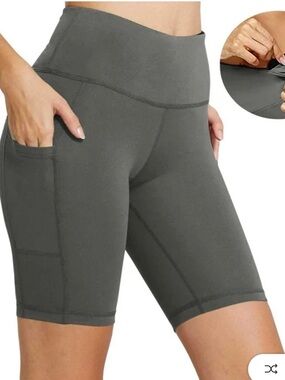 High-Rise Gray Pocket Bike Shorts — Comfortable Support